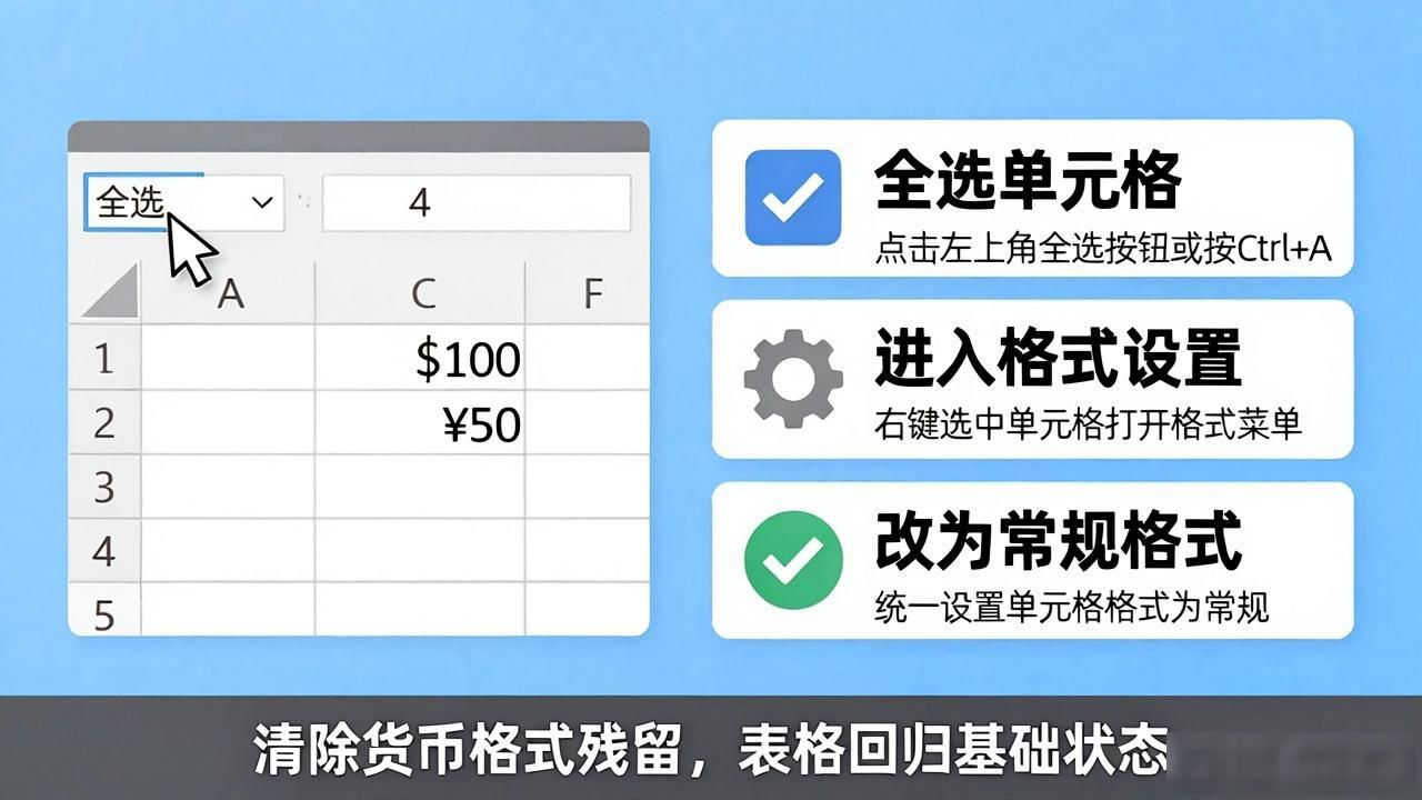 excel数字默认为货币格式_设置单元格格式为常规_Excel去除货币符号